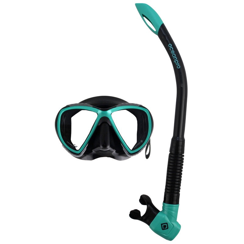 Teal Ocean Pro snorkel mask and fins set by Bucket List Diver, ideal for snorkeling and diving adventures.