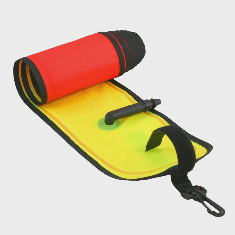 Ocean Pro PSD Oral Inflate Surface Marker Buoy with Reel, bright orange safety device for underwater signaling and surfacing visibility