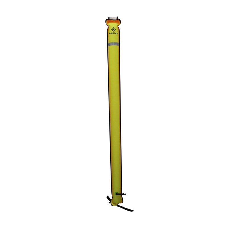 Ocean Pro PSD Oral Inflate Surface Marker Buoy with reels, used for underwater safety and visibility during diving activities.