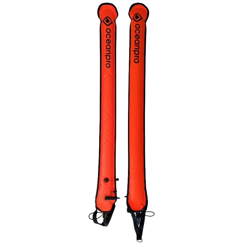 Orange Ocean Pro PSD Alert Marker 110 surface marker buoy with reel for diving and underwater signaling.
