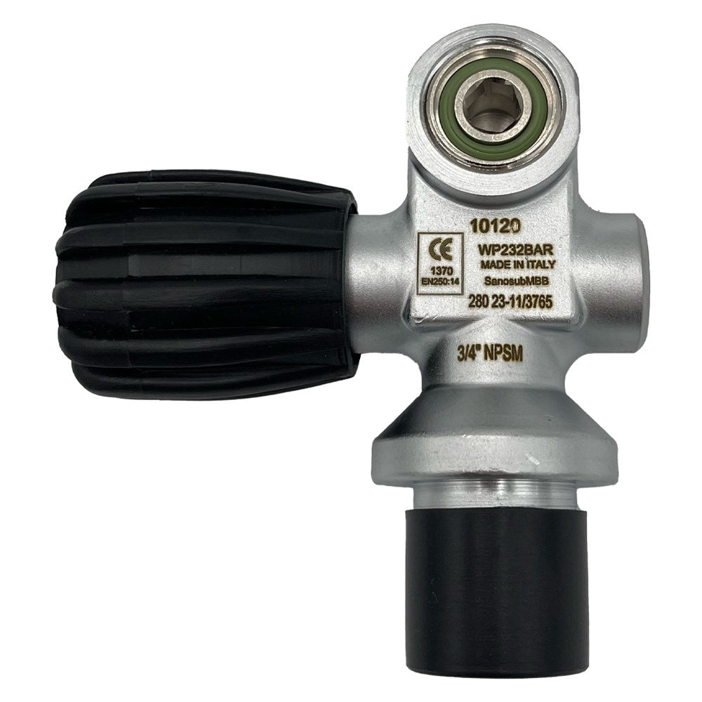 San-O-Sub SOS Valves installed on scuba diving cylinders for reliable gas regulation and safety.