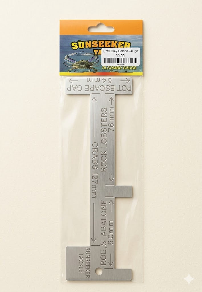 Sunseeker Tackle Crab Cray Combo Gauge with cray loops, catch bags, and accessories for crabbing and fishing.
