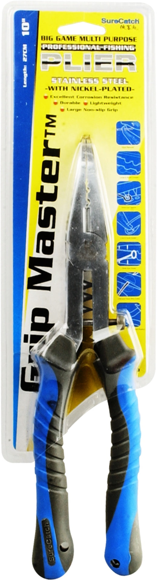Sure Catch stainless steel pliers with straight jaws and cutter, ideal for tools and knives handling and gripping tasks.