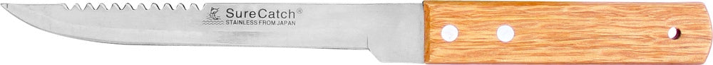 Sure Catch 6-inch fishing knife with wood handle and scalper, designed for cleaning and filleting fish in Tools & Knives category.