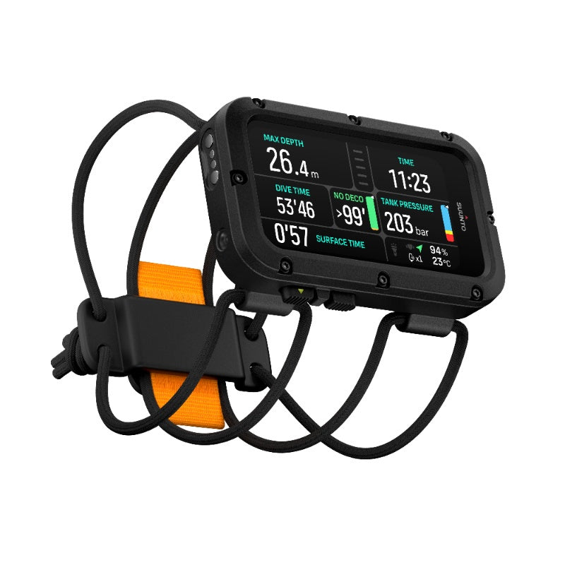 Suunto Nautic advanced watch with black bungee strap, featuring digital display and rugged design for marine navigation.