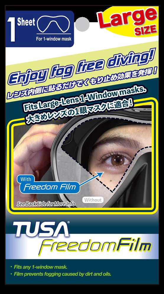 Tusa Freedom Film for large 1-window masks, clear protective accessory for scuba diving or snorkeling masks.