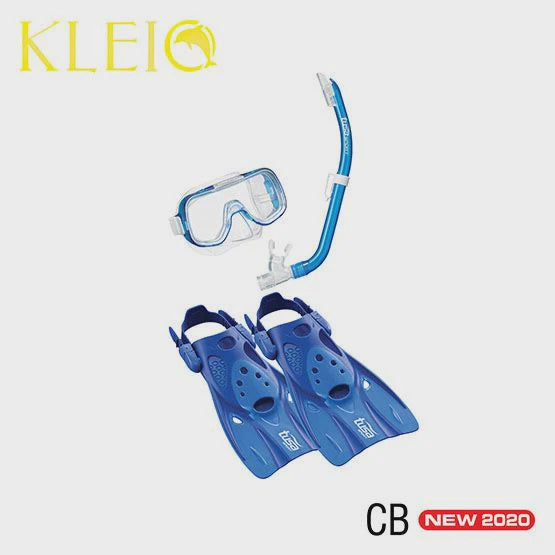 Tusa Mini-Kleio Hyperdry youth travel set for kids, includes clear blue pack with travel essentials for young travelers.