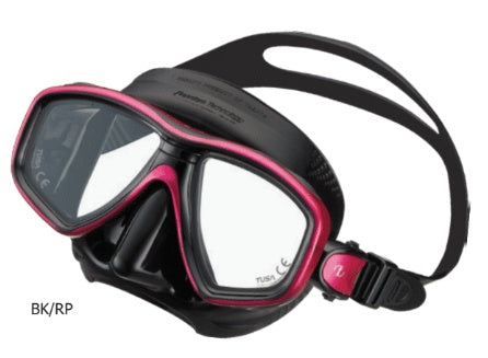 Tusa Freedom Ceos diving mask with black silicone skirt and clear lens, designed for comfortable underwater snorkeling and diving.
