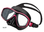 Tusa Freedom Ceos diving mask with black silicone skirt and clear lens, designed for comfortable underwater snorkeling and diving.