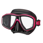 Tusa Freedom Ceos mask in black, featuring a sleek design with adjustable straps and a clear lens for scuba diving.
