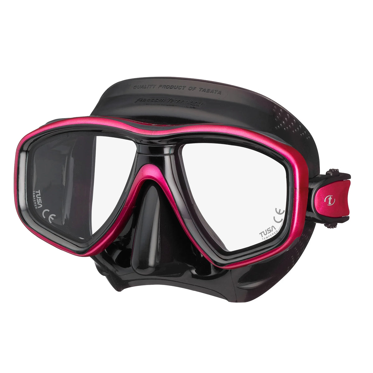 Tusa Freedom Ceos mask in black, featuring a sleek design with adjustable straps and a clear lens for scuba diving.