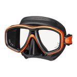 Black Tusa Freedom Ceos mask with adjustable straps and snorkel design, ideal for snorkeling and water adventures.