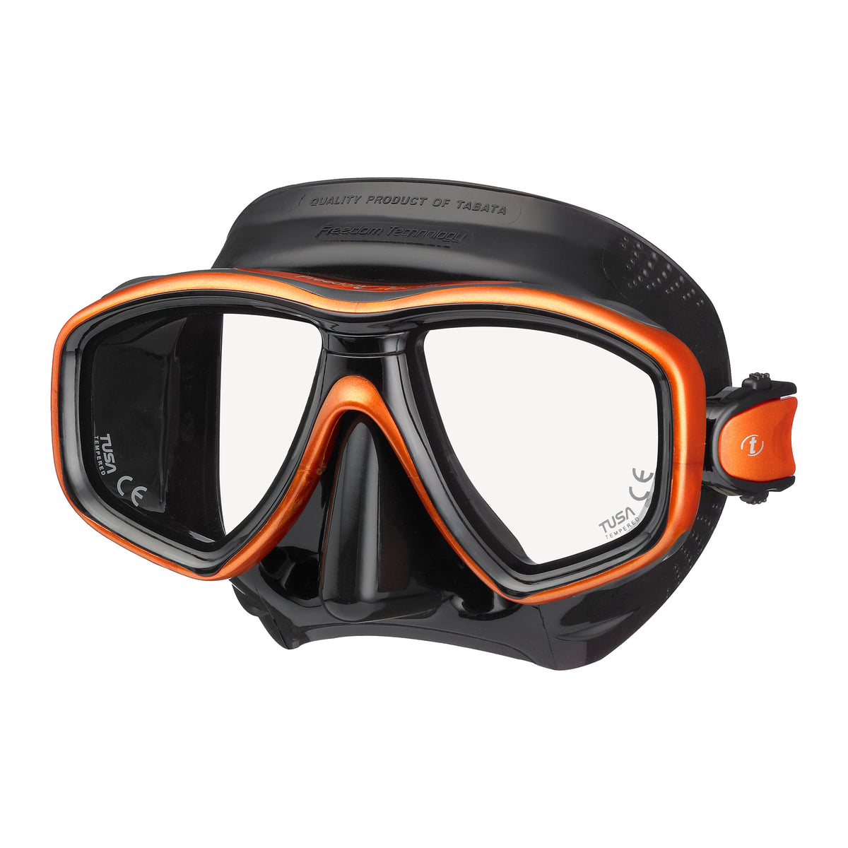 Black Tusa Freedom Ceos mask with adjustable straps and snorkel design, ideal for snorkeling and water adventures.