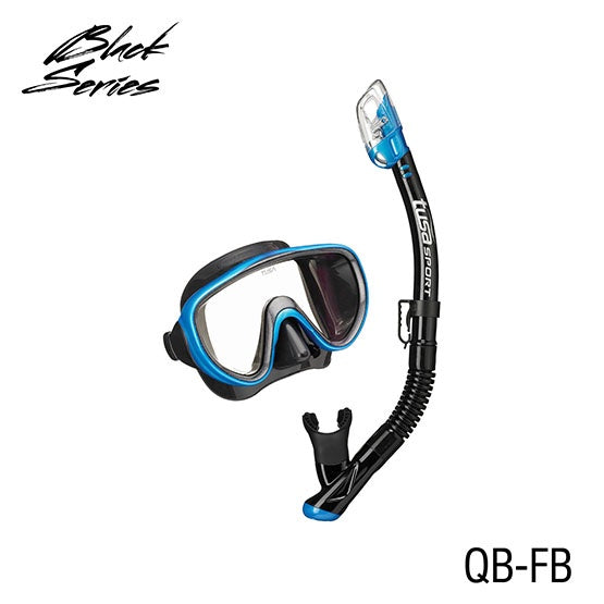 TUSA Sport Serene adult mask and snorkel set with black silicone mask and blue snorkel for snorkeling adventures
