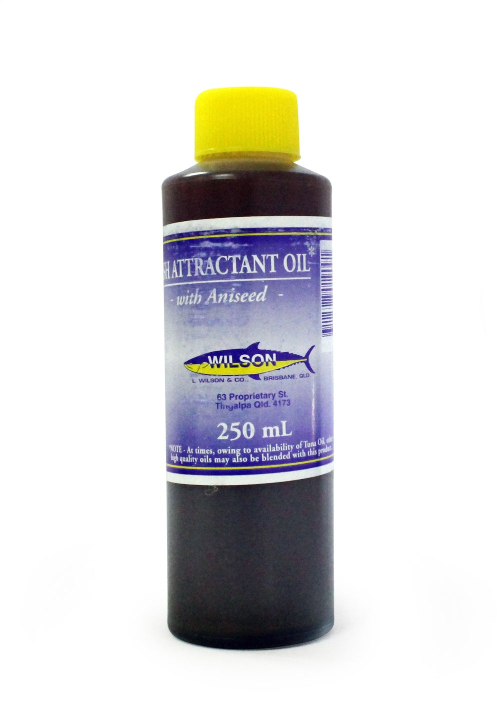Wilson Tuna Oil bait and berley in 250ml bottle, used for fishing bait and attracting fish.