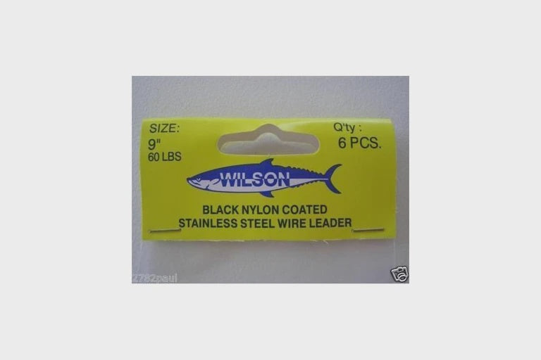 Wilson Deluxe Trace 9-inch 60lb terminal tackle with durable wire, ideal for fishing and secure line connection.